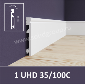 Плинтус напольный Солид 1 UHD 35/100C, белый, 2.4м в интерьере